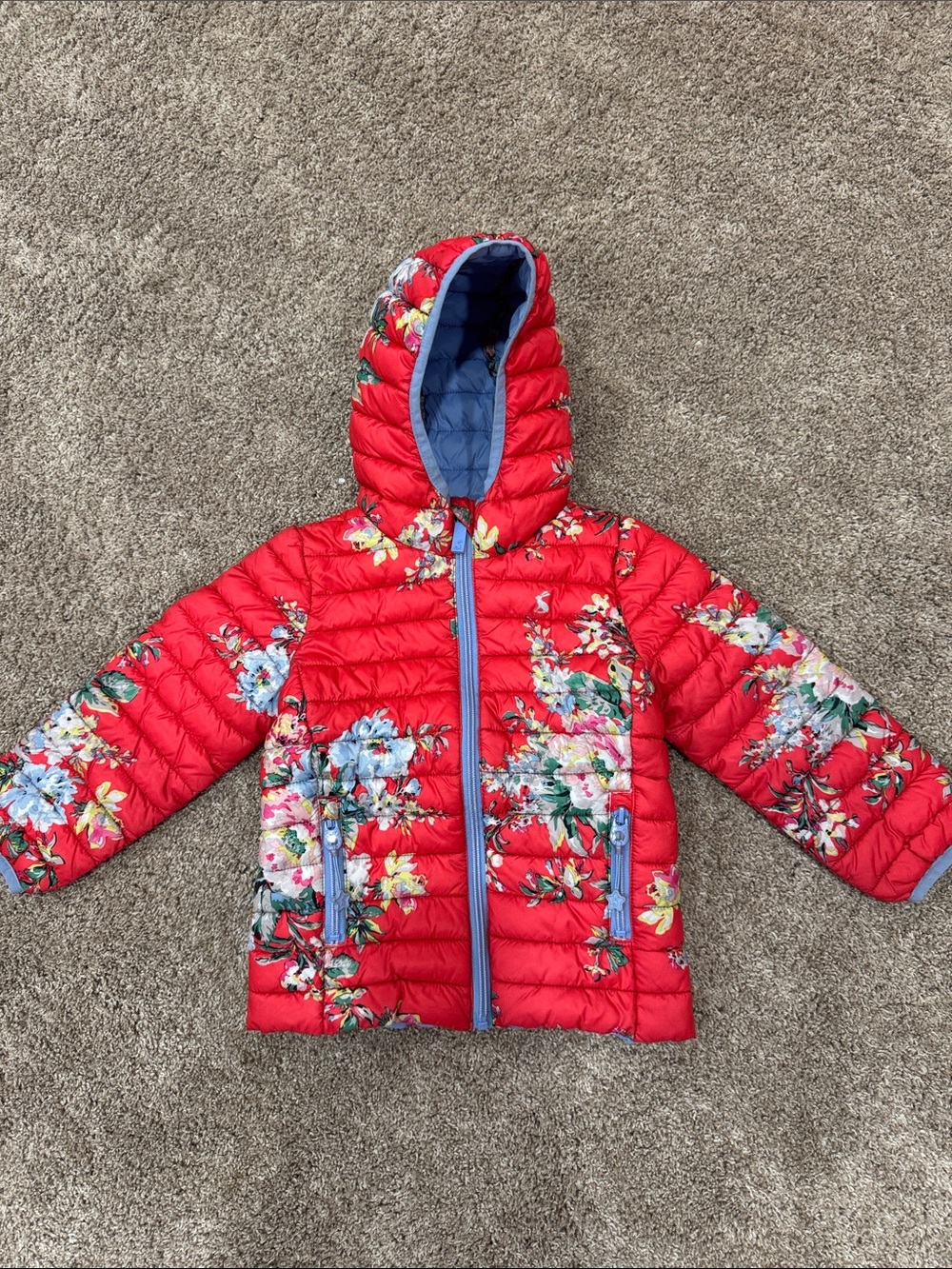 Joules Floral Packable Puffer Jacket | Red | Girls Size 4T